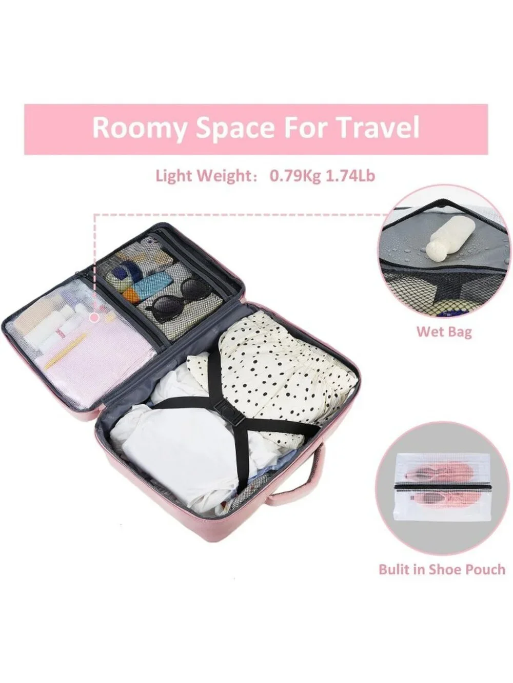Women's Pink 15.6inch Laptop Mochila Flight Approved Daypack with Pocket
